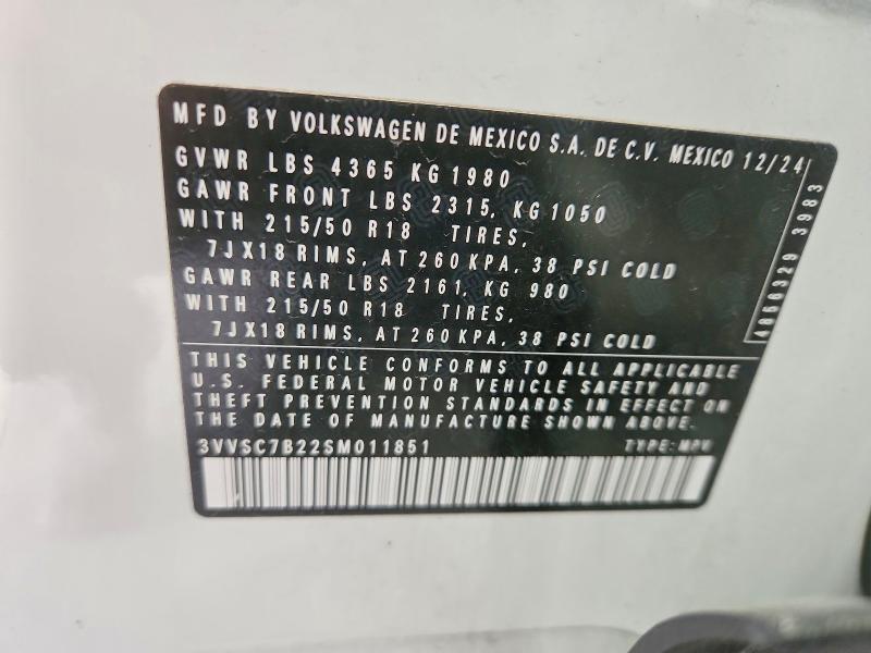Продажа на аукционе авто 2025 Volkswagen Taos, vin: 3VVSC7B22SM011851, номер лота: 58298906