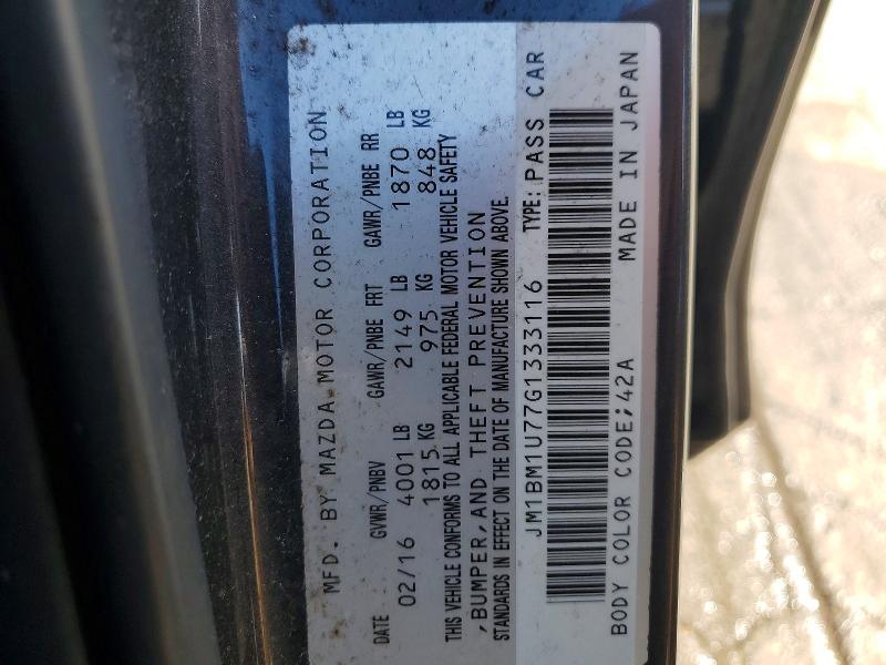 Aukcja sprzedaży 2016 Mazda 3, vin: JM1BM1U77G1333116, numer aukcji: 55780636