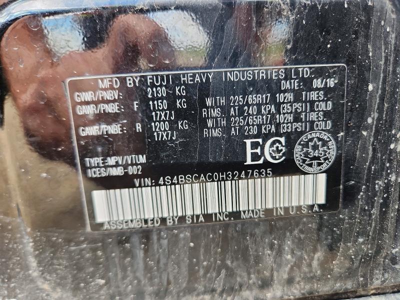 Aukcja sprzedaży 2017 Subaru Outback, vin: 4S4BSCAC0H3247635, numer aukcji: 56768636