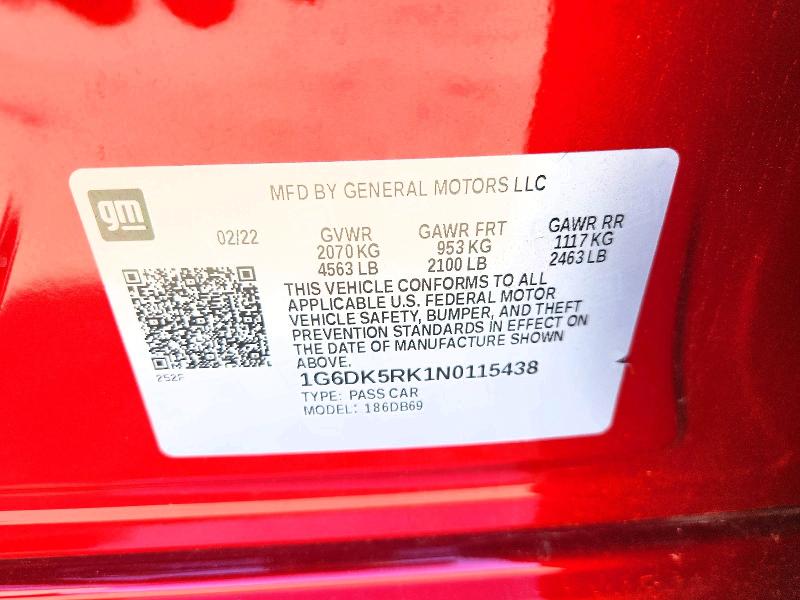 2022 Cadillac Ct4 მანქანა იყიდება აუქციონზე, vin: 1G6DK5RK1N0115438, აუქციონის ნომერი: 59092136