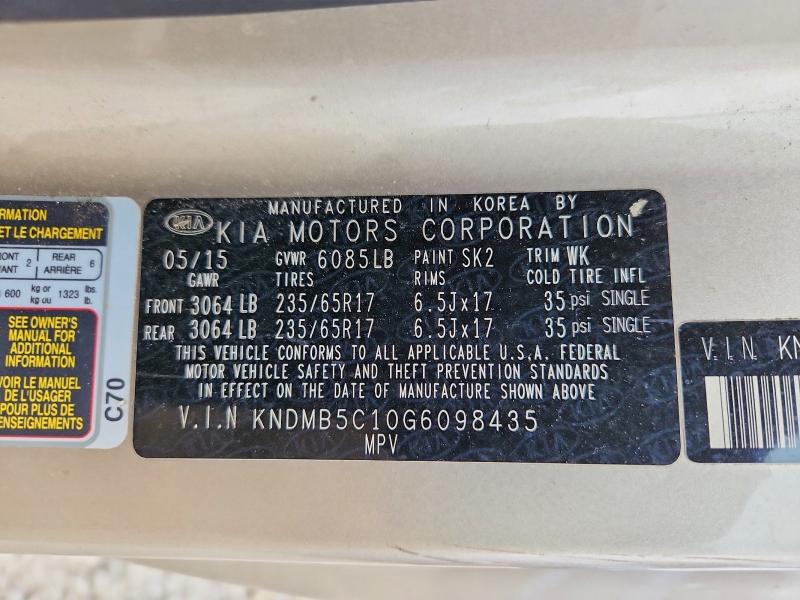 Aukcja sprzedaży 2016 Kia Sedona, vin: KNDMB5C10G6098435, numer aukcji: 56253756