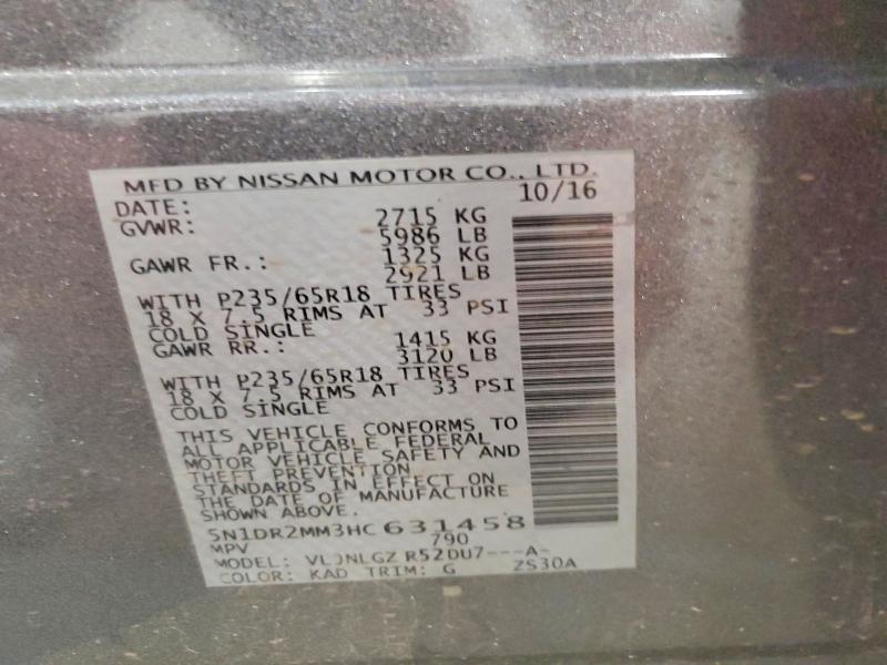 2017 Nissan Pathfinder მანქანა იყიდება აუქციონზე, vin: 5N1DR2MM3HC631458, აუქციონის ნომერი: 56802936