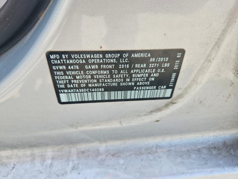 58377856 :رقم المزاد ، 1VWAH7A35DC140268 vin ، 2013 Volkswagen Passat مزاد بيع