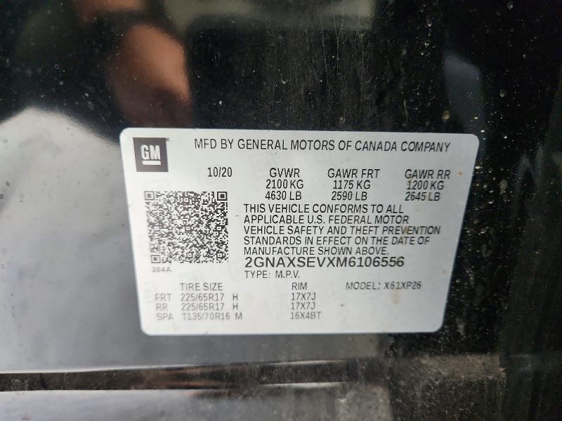 56078576 :رقم المزاد ، 2GNAXSEVXM6106556 vin ، 2021 Chevrolet Equinox مزاد بيع