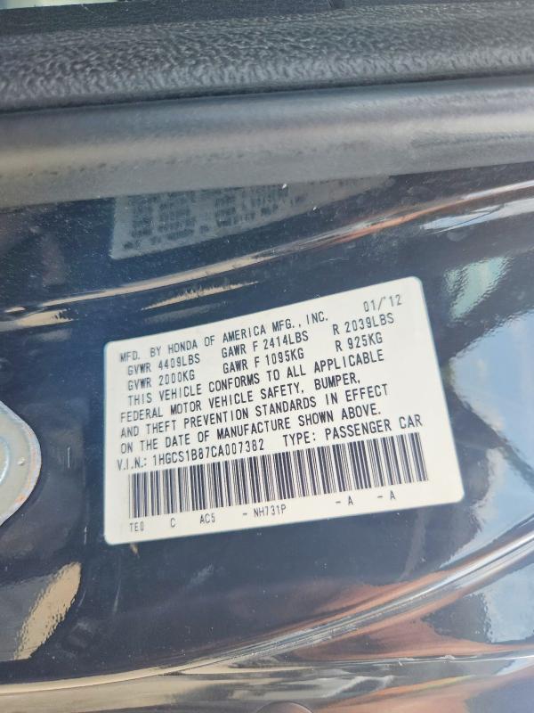 Продажа на аукционе авто 2012 Honda Accord, vin: 1HGCS1B87CA007382, номер лота: 59075036