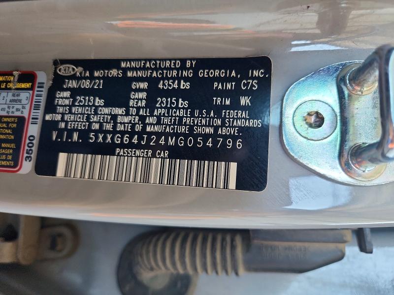 Aukcja sprzedaży 2021 Kia K5, vin: 5XXG64J24MG054796, numer aukcji: 57630576