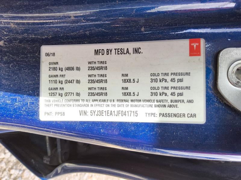 Aukcja sprzedaży 2018 Tesla Model 3, vin: 5YJ3E1EA1JF041715, numer aukcji: 58779766