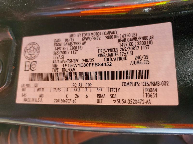2015 Ford F150 მანქანა იყიდება აუქციონზე, vin: 1FTEW1E80FFB84452, აუქციონის ნომერი: 56829136