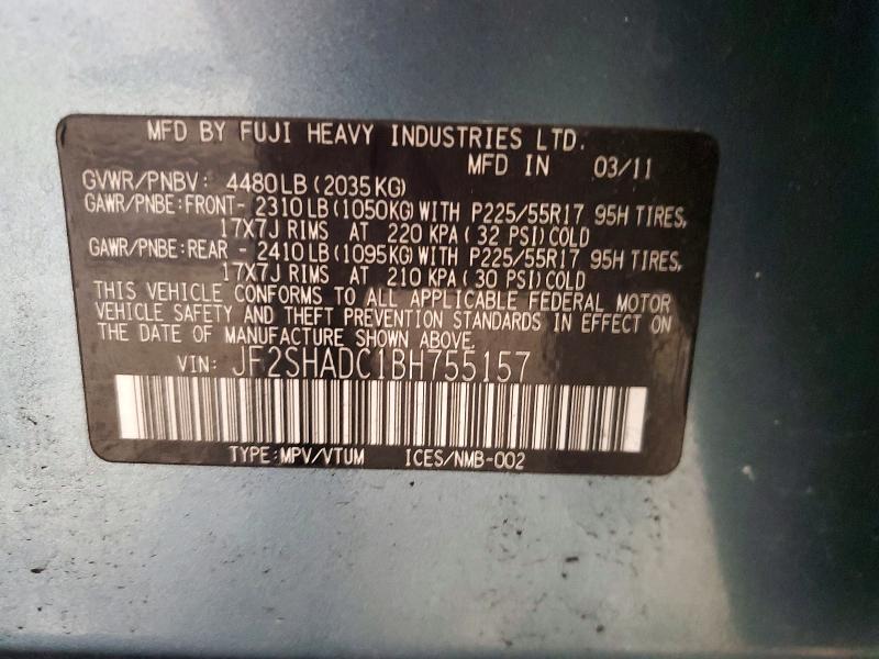 Auction sale of the 2011 Subaru Forester, vin: JF2SHADC1BH755157, lot number: 58000726