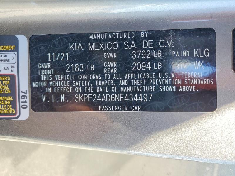 56369766 :رقم المزاد ، 3KPF24AD6NE434497 vin ، 2022 Kia Forte مزاد بيع