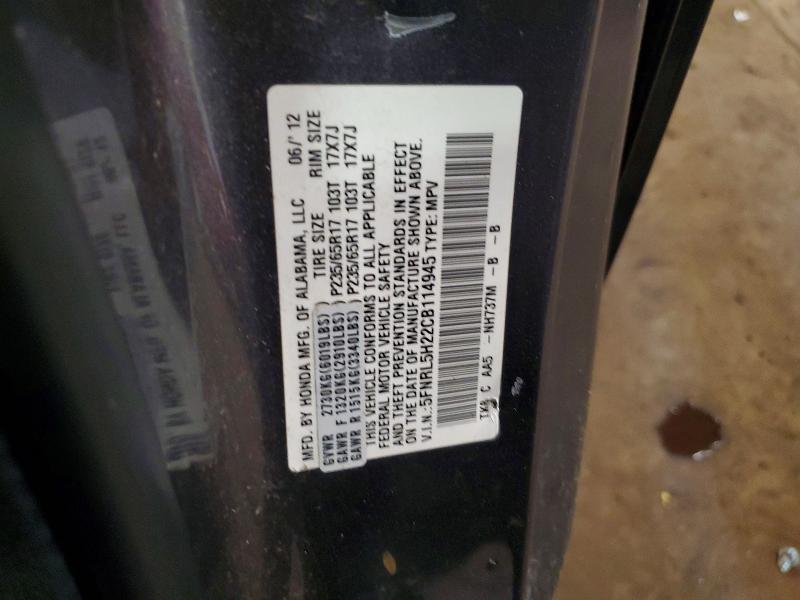 Aukcja sprzedaży 2012 Honda Odyssey, vin: 5FNRL5H22CB114945, numer aukcji: 57197256