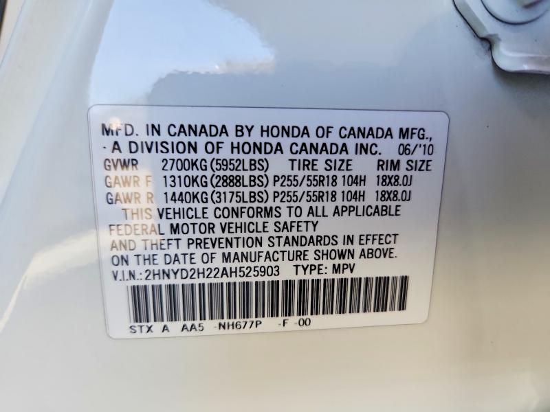 Aukcja sprzedaży 2010 Acura Mdx, vin: 2HNYD2H22AH525903, numer aukcji: 56482836