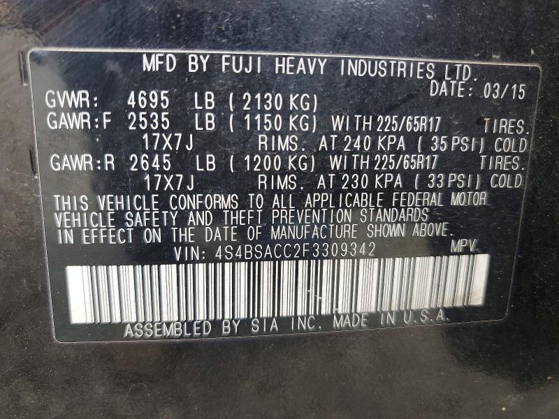 Продажа на аукционе авто 2015 Subaru Outback, vin: 4S4BSACC2F3309342, номер лота: 57529436
