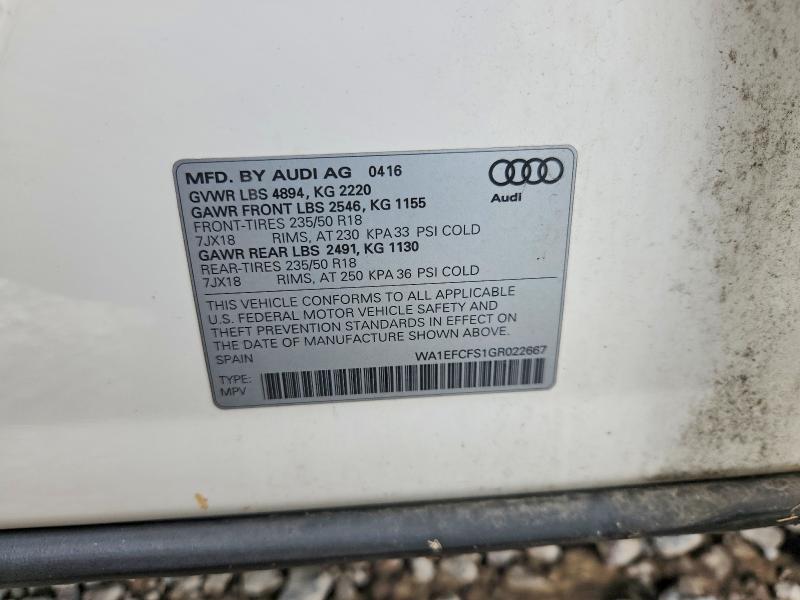 Продаж на аукціоні авто 2016 Audi Q3, vin: WA1EFCFS1GR022667, номер лоту: 56869306