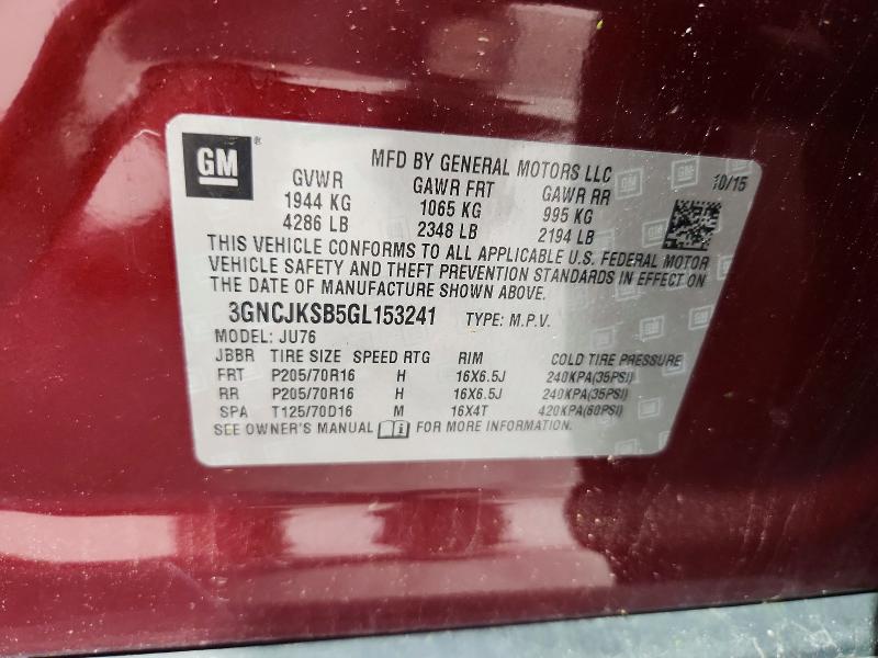Aukcja sprzedaży 2016 Chevrolet Trax, vin: 3GNCJKSB5GL153241, numer aukcji: 55520276