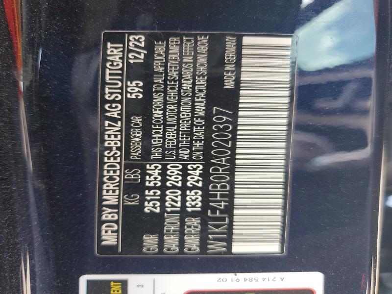 Aukcja sprzedaży 2024 Mercedes-benz E, vin: W1KLF4HB0RA020397, numer aukcji: 58335016