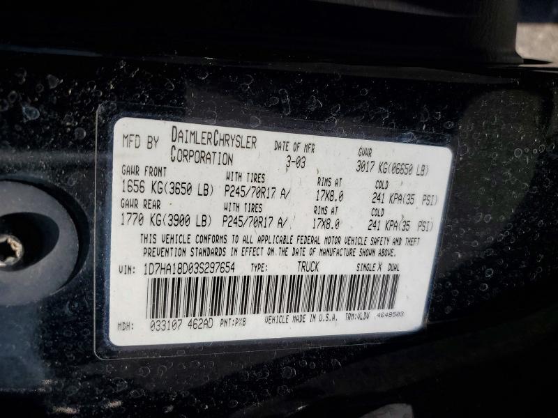 58816076 :رقم المزاد ، 1D7HA18D03S297654 vin ، 2003 Dodge Ram 1500 مزاد بيع