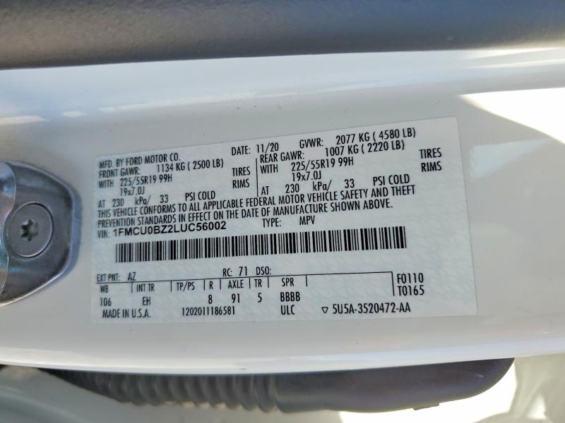 Продаж на аукціоні авто 2020 Ford Escape, vin: 1FMCU0BZ2LUC56002, номер лоту: 56606916