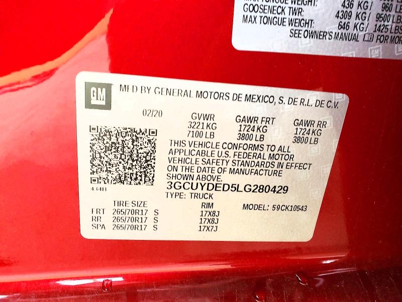 Продажа на аукционе авто 2020 Chevrolet Silverado, vin: 3GCUYDED5LG280429, номер лота: 57130736