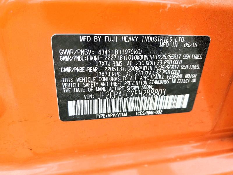 Продажа на аукционе авто 2015 Subaru Xv Crosstrek, vin: JF2GPAFCXFH288803, номер лота: 85614635