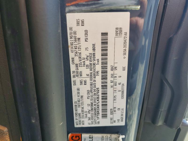 57853076 :رقم المزاد ، 1FTBR3X87LKB27025 vin ، 2020 Ford Transit مزاد بيع