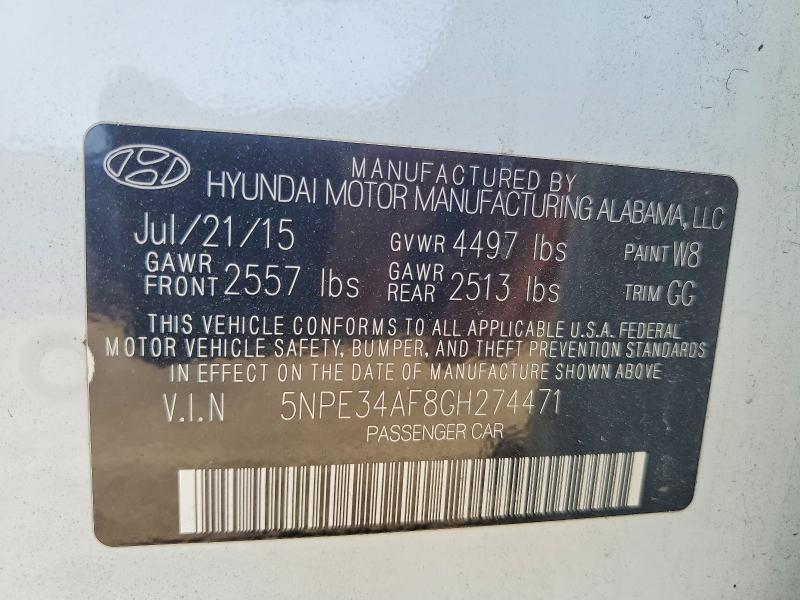 2016 Hyundai Sonata მანქანა იყიდება აუქციონზე, vin: 5NPE34AF8GH274471, აუქციონის ნომერი: 55937676