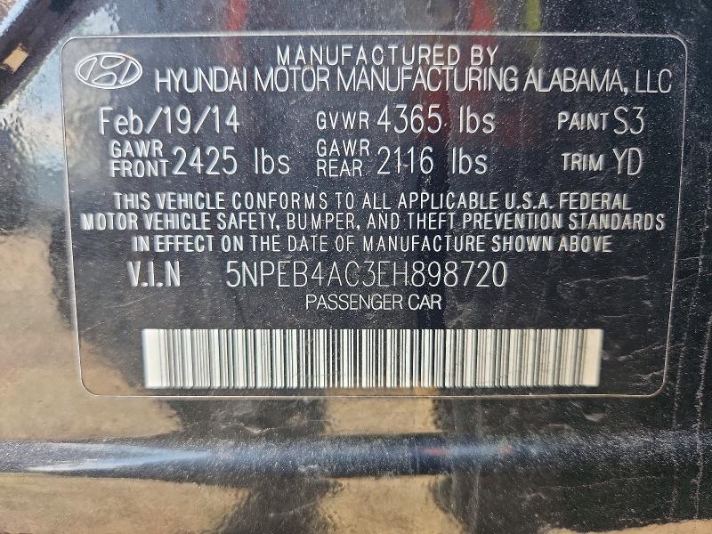 2014 Hyundai Sonata მანქანა იყიდება აუქციონზე, vin: 5NPEB4AC3EH898720, აუქციონის ნომერი: 54699196