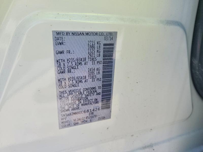 Продажа на аукционе авто 2014 Nissan Pathfinder, vin: 5N1AR2MNXEC681426, номер лота: 56697646