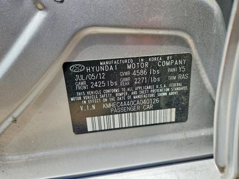 Aukcja sprzedaży 2012 Hyundai Sonata, vin: KMHEC4A40CA040126, numer aukcji: 57595596