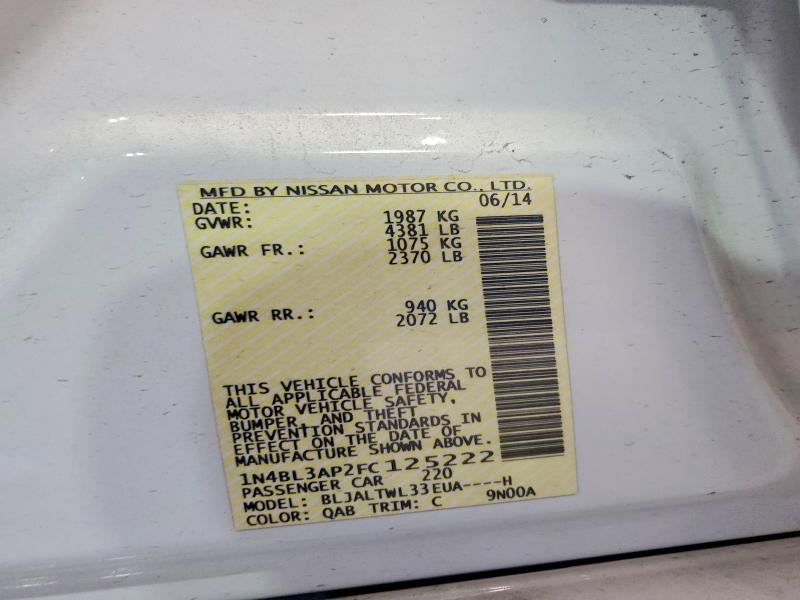2015 Nissan Altima მანქანა იყიდება აუქციონზე, vin: 1N4BL3AP2FC125222, აუქციონის ნომერი: 55730956