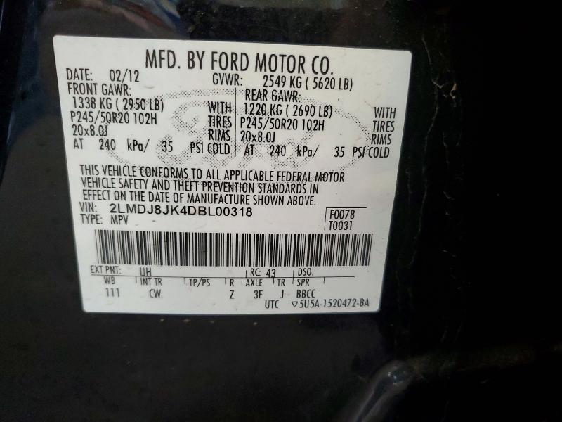Продажа на аукционе авто 2013 Lincoln Mkx, vin: 2LMDJ8JK4DBL00318, номер лота: 56999666