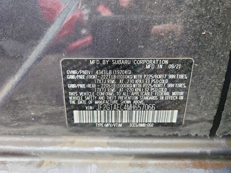 Aukcja sprzedaży 2021 Subaru Crosstrek, vin: JF2GTAEC4MH657066, numer aukcji: 57091246