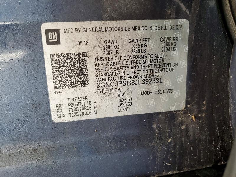 58487316 :رقم المزاد ، 3GNCJPSB8JL392531 vin ، 2018 Chevrolet Trax مزاد بيع