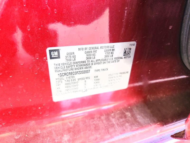 2015 Chevrolet Silverado მანქანა იყიდება აუქციონზე, vin: 1GCRCREC0FZ202007, აუქციონის ნომერი: 57778446