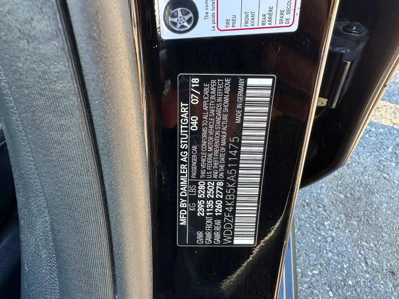 2019 Mercedes-benz E მანქანა იყიდება აუქციონზე, vin: WDDZF4KB5KA511475, აუქციონის ნომერი: 52095236