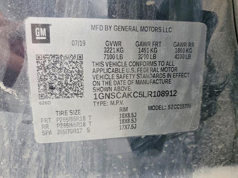 58079496 :رقم المزاد ، 1GNSCAKC5LR108912 vin ، 2020 Chevrolet Tahoe مزاد بيع