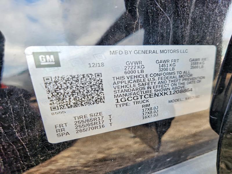 Auction sale of the 2019 Chevrolet Colorado, vin: 1GCGTCENXK1208864, lot number: 55653186