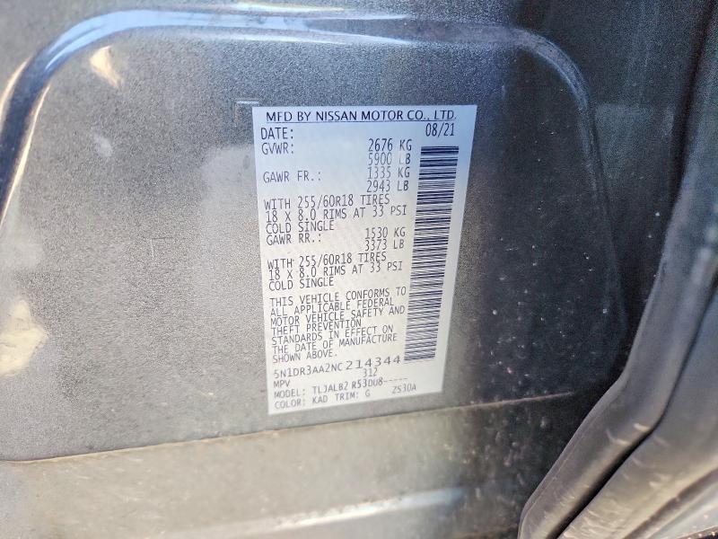 Aukcja sprzedaży 2022 Nissan Pathfinder, vin: 5N1DR3AA2NC214344, numer aukcji: 85455625