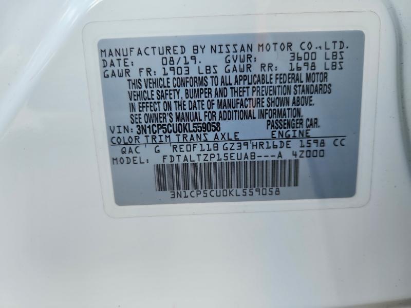 Продаж на аукціоні авто 2019 Nissan Kicks, vin: 3N1CP5CU0KL559058, номер лоту: 58281996