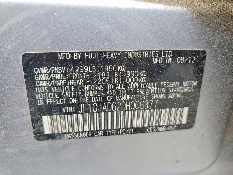 Продажа на аукционе авто 2013 Subaru Impreza, vin: JF1GJAD62DH006377, номер лота: 54759856