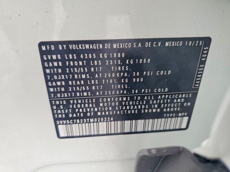 55564916 :رقم المزاد ، 3VV5C7B23TM025224 vin ، 2026 Volkswagen Taos مزاد بيع