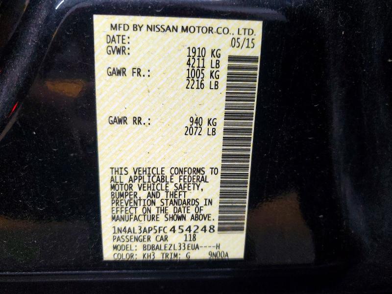 Продажа на аукционе авто 2015 Nissan Altima, vin: 1N4AL3AP5FC454248, номер лота: 58197196