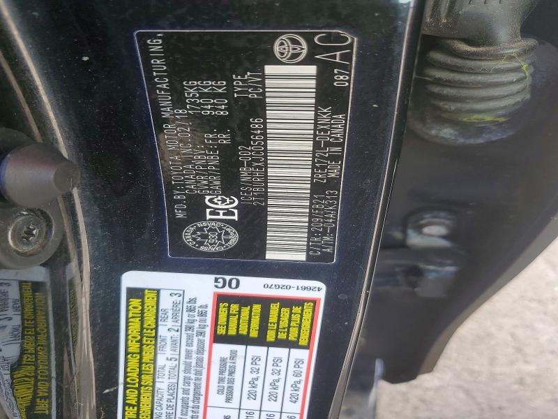 55301586 :رقم المزاد ، 2T1BURHEXJC056486 vin ، 2018 Toyota Corolla مزاد بيع
