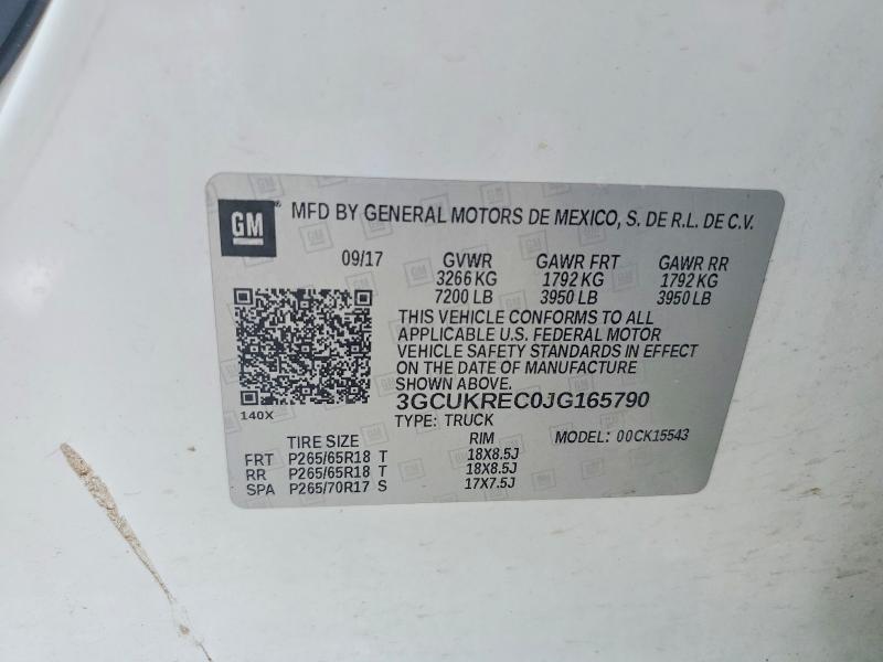 2018 Chevrolet Silverado მანქანა იყიდება აუქციონზე, vin: 3GCUKREC0JG165790, აუქციონის ნომერი: 58635686