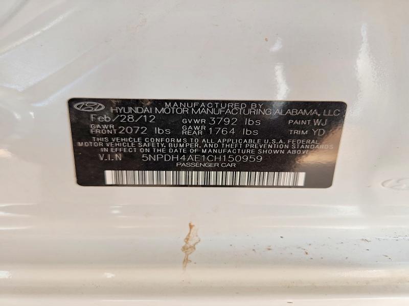 Продаж на аукціоні авто 2012 Hyundai Elantra, vin: 5NPDH4AE1CH150959, номер лоту: 58955296