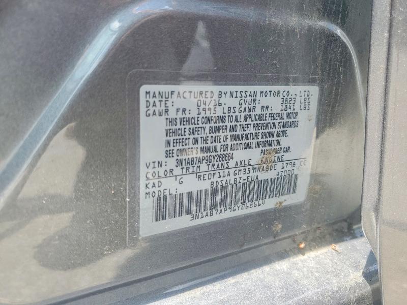 2016 Nissan Sentra მანქანა იყიდება აუქციონზე, vin: 3N1AB7AP9GY268664, აუქციონის ნომერი: 56984556