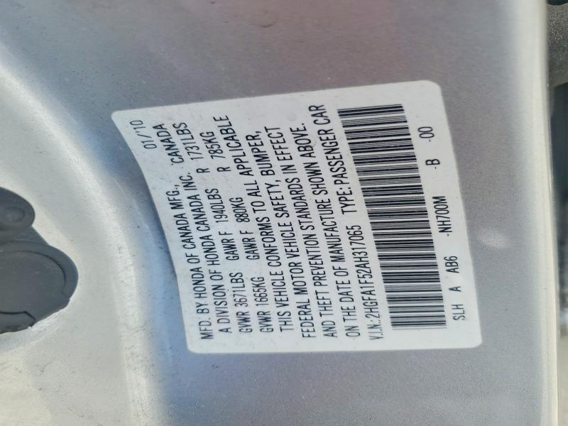Продаж на аукціоні авто 2010 Honda Civic, vin: 2HGFA1F52AH317065, номер лоту: 58227336