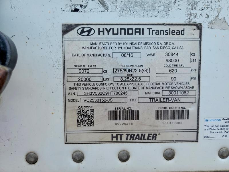 Продажа на аукционе авто 2017 Hyundai Translead Inc Dry Van, vin: 3H3V532C9HT700245, номер лота: 56999576