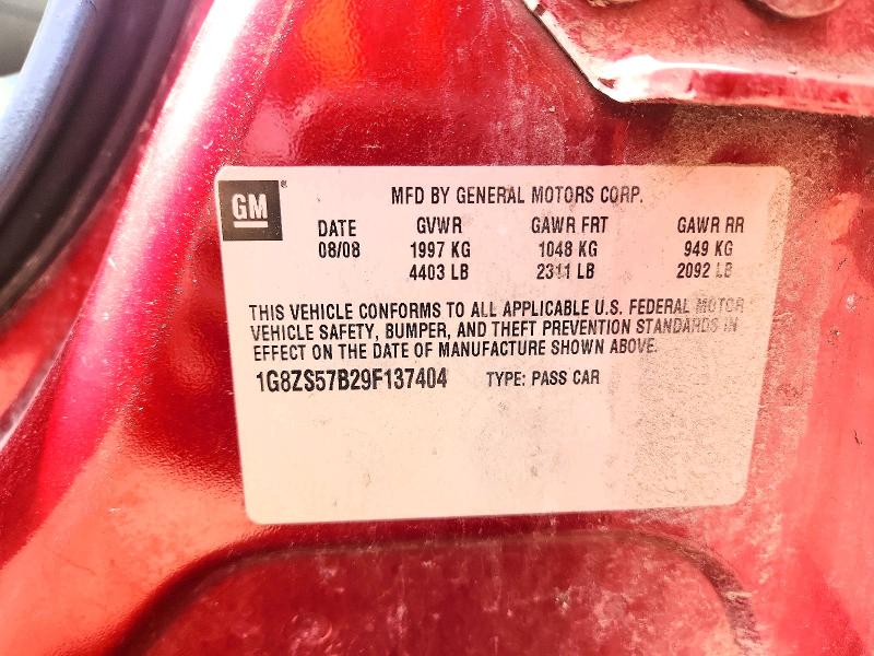 2009 Saturn Aura მანქანა იყიდება აუქციონზე, vin: 1G8ZS57B29F137404, აუქციონის ნომერი: 57911236