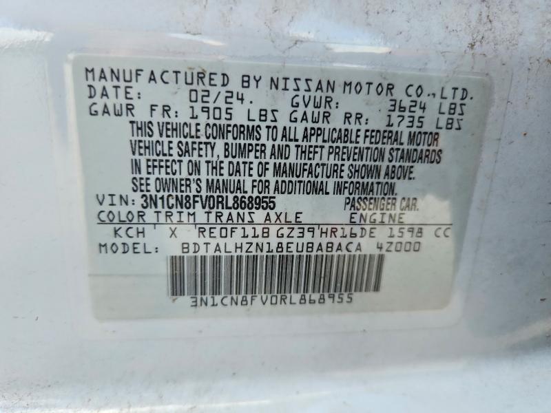 57058766 :رقم المزاد ، 3N1CN8FV0RL868955 vin ، 2024 Nissan Versa مزاد بيع